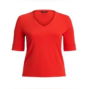 Lauren Ralph Lauren Stretch Cotton V-Neck Elbow Sleeve Tee